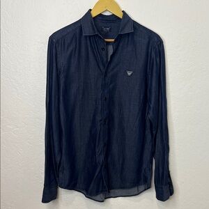 Armani Jeans Dark Denim Button Down Shirt Size L